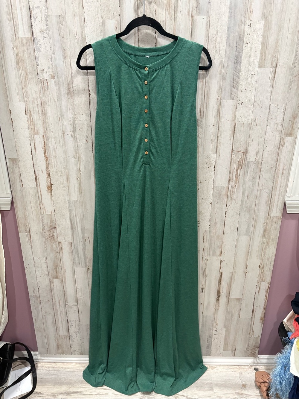 HALARA Round Neck Sleeveless Flare Maxi Casual Dress Dark Green XL Stretch Comfy